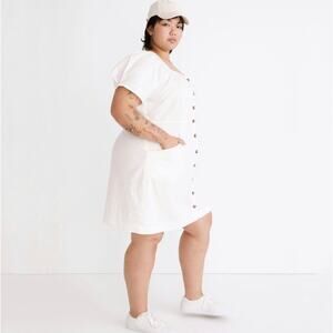 Madewell NWT Plus Size Linen Cotton Puff Sleeve Mini Dress Cream Off White 16W